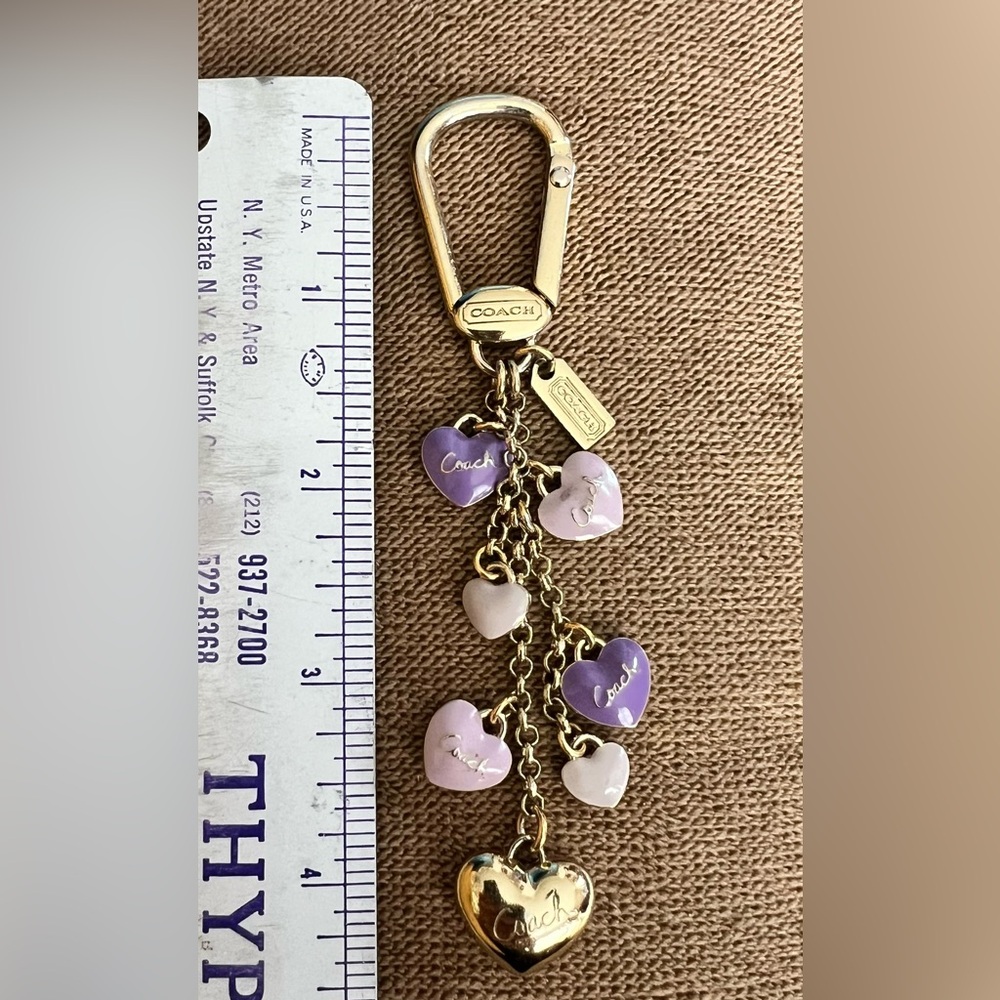 Coach Goldtone Purple Heart Charms Carabiner Clip